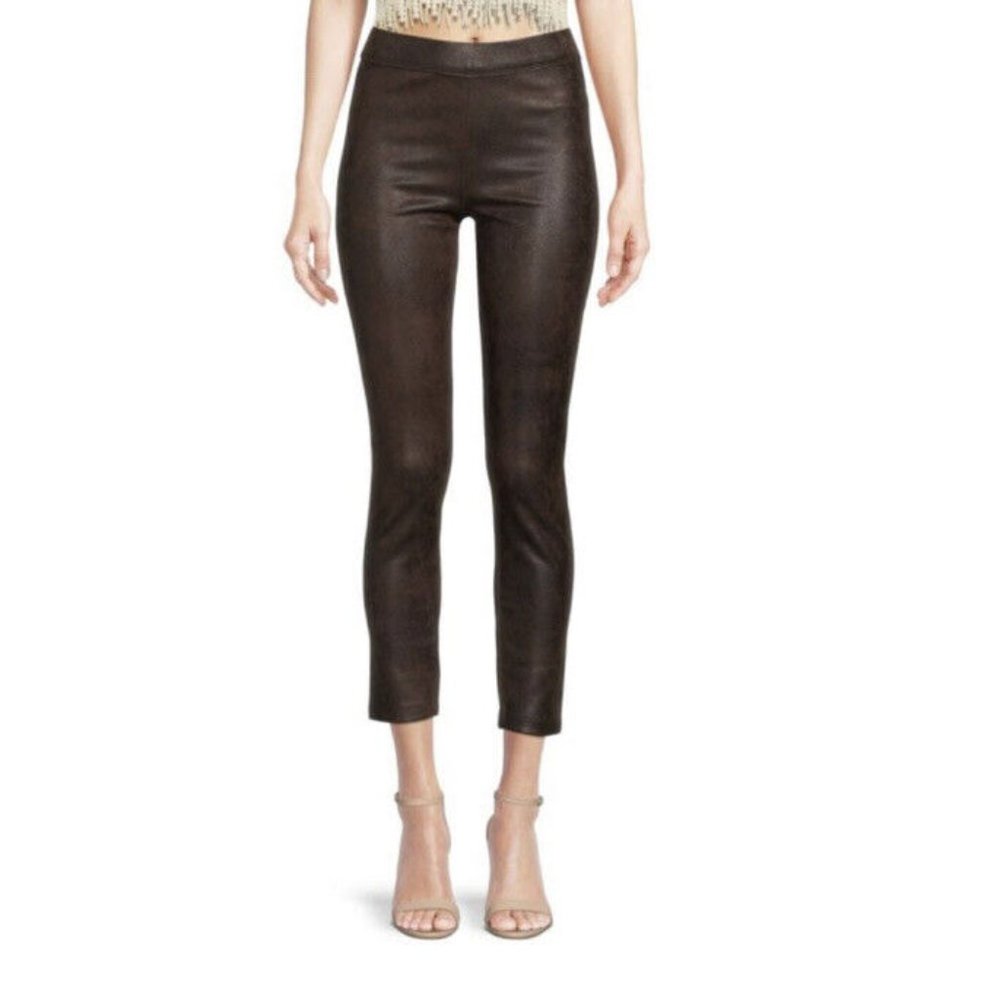New Max Studio Faux Leather Leggings Pants High Rise Brown Sz M